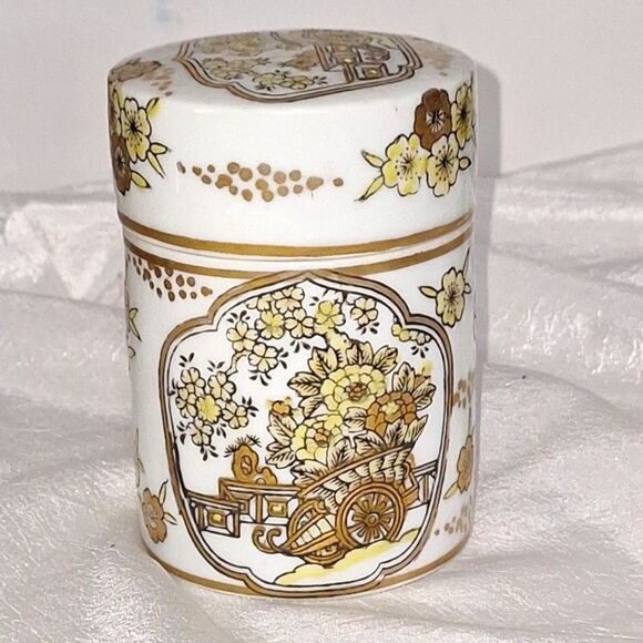 A Gold Imari Lidded Jar Vintage Hand Painted Trinket Box Japanese Porcelain - Picture 1 of 13